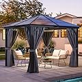 YITAHOME 10x10ft Gazebo Hardtop Outdoor Polycarbonate Canopy with Netting and Shaded Curtains, Aluminum Frame Garden Tent for Patio, Backyard, Deck and Lawns