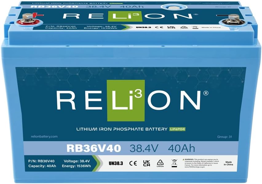 Relion RB36V40 Lithium Deep Cycle Battery, angled view