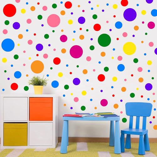 680Pcs Polka Dot Wall Decals Colorful Boho Wall Decal Peel and Stick Kids Decals Removable Round Circle Rainbow Stickers for Playroom Nursery...