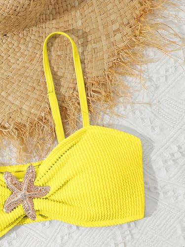 Image of RoseSeek Girl's 2 Piece Padded Bathing Suit Wireless Starfish Swimsuit Spaghetti Strap Vacation Beachwear Set