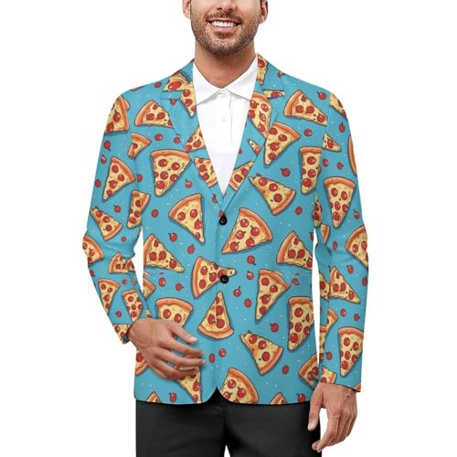 Italy Pizza Pattern Mens Suit Jacket Lapel Blazers 2 Button Business Coat Tuxedo for Wedding Dinner