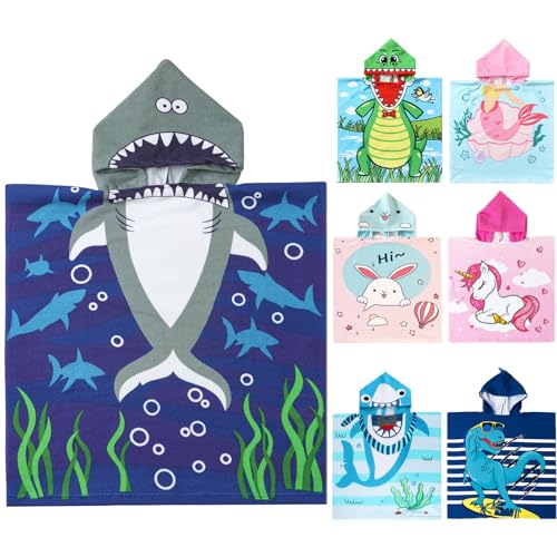 Image of NovForth Kids Beach Towel for Boys Girls, Hooded Bath Towel Wrap, Toddler Pool Towel with Hood