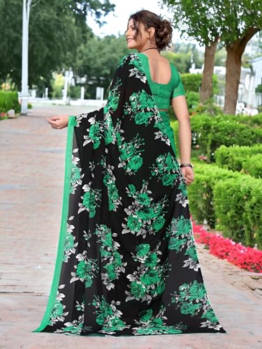 Image of Women's Printed Georgette Saree with Unstitched Blouse Piece | Stylish Lightweight Sari For Woman | Office Wear | Daily Wear (Saree 5.2m & Blouse 0.8m)