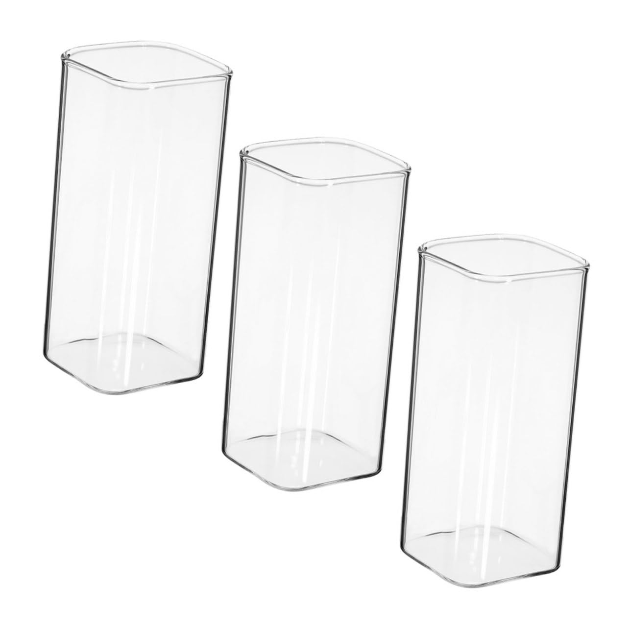 Set 3 Bicchieri Giapponesi in Vetro 301-400ml Microonde | Bocca Quadrata, Corpo Dritto, per Uso Quotidiano e Tutto Giorno, Stile Semplice