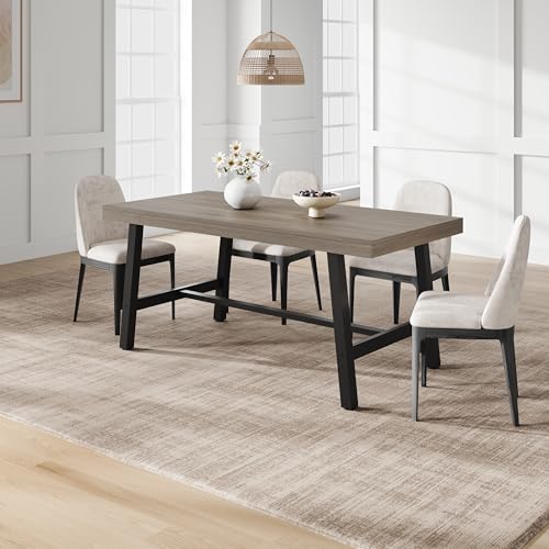 Image of GarveeHome Industrial Dining Table for 4-6 People, 63 inch Long Kitchen Table with Sturdy Metal Frame, Rectangular Counter for Dinner, Kitchen, Dining Room (Grey Walnut, 63 inch Non-extendable)