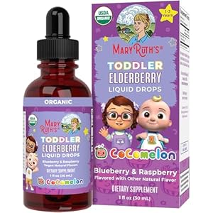 MaryRuth Organics Cocomelon Toddler Elderberry Syrup, USDA Organic Elderberry, Sugar Free Kids Immune Support Supplement for Ages 1-3 Years, Clean Label Project Verified®, Vegan, Gluten Free, 1 Fl Oz