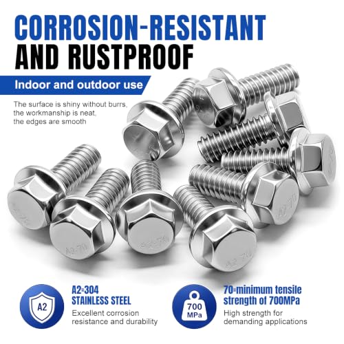 Image of Taiss 30PCS 1 /4-20 x 1 /2 Flanged Hex Head Bolts 304 Stainless Steel,Flange Hexagon Screws Fully Threaded 1 /4 Stainless Steel Bolts,1 /4 Bolt