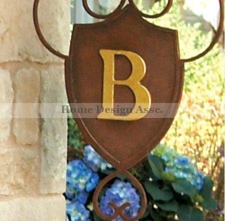 One Sided IRON SHIELD MONOGRAM Initial Hanging Wall Plaque Bracket Personalized Outdoor