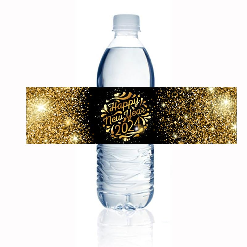CRAWPROP 36PCS Happy New Year Water Bottle Sticker Labels New Years Eve 2024 Party Decorations