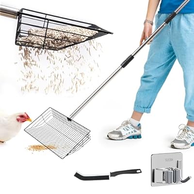 Chicken Poop Scooper - Chicken coop accesories with Hook and Brush, Durable Metal Litter Scoop Heavy Duty and Rust Resistant for Poultry Farmers, Easy to Clean, Lightweight and Portable coop Scoop