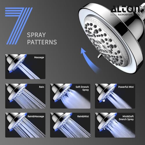 Image of ALTON FLT40520, 6-INCH, 7-Function, 15-Stage LED Shower Head Filter For Hard Water With Shower Arm and Flange | Water Softener For Bathroom | Silver