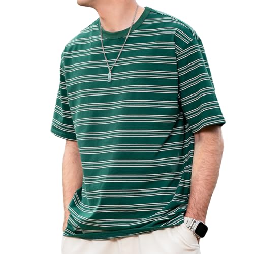 Men's Stripe Short Sleeve T-Shirt Mens Classic Casual Stripe Loose Shirts