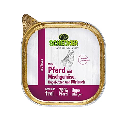 Schecker Nassfutter - Hundemenü - Pferd mit Mischgemüse - 6 x 200 g - 78% Pferd - getreidefrei - hypoallergen