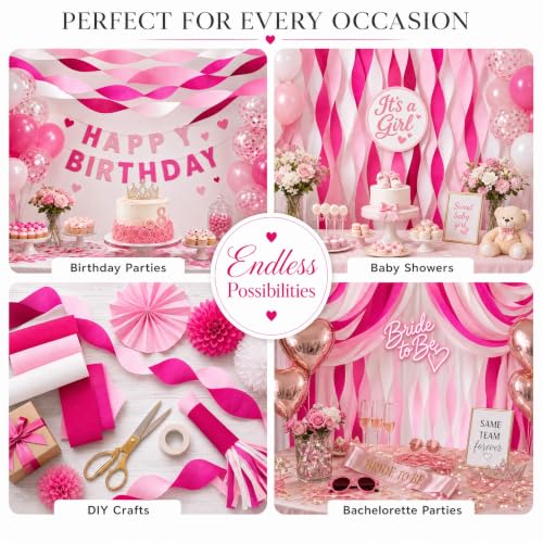 Image of 8 Pink Streamers, 656ft Pack of Crepe Paper Bachelorette Party Decorations