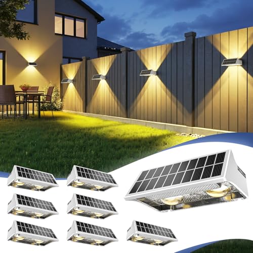 JOFIOS Solar Fence Lights Outdoor,8Pack,Warm White+RGB 9 Colors,1200mAh,Up and Down