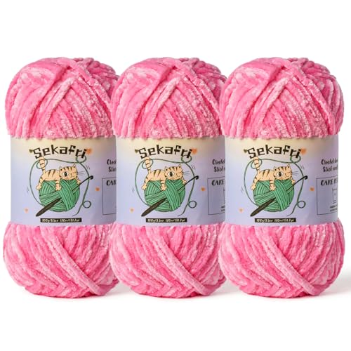 3 Pack Fuzzy Chenille Yarn for Crocheting,Velvet Baby Blanket Yarn