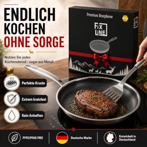 FIXLINE® Premium Bratpfannen Set Ø28 & 24cm - alle Herdarten inkl. Induktion - Kratzfeste Antihaftbeschichtung - Backofen bis 230℃… – Ansicht 2