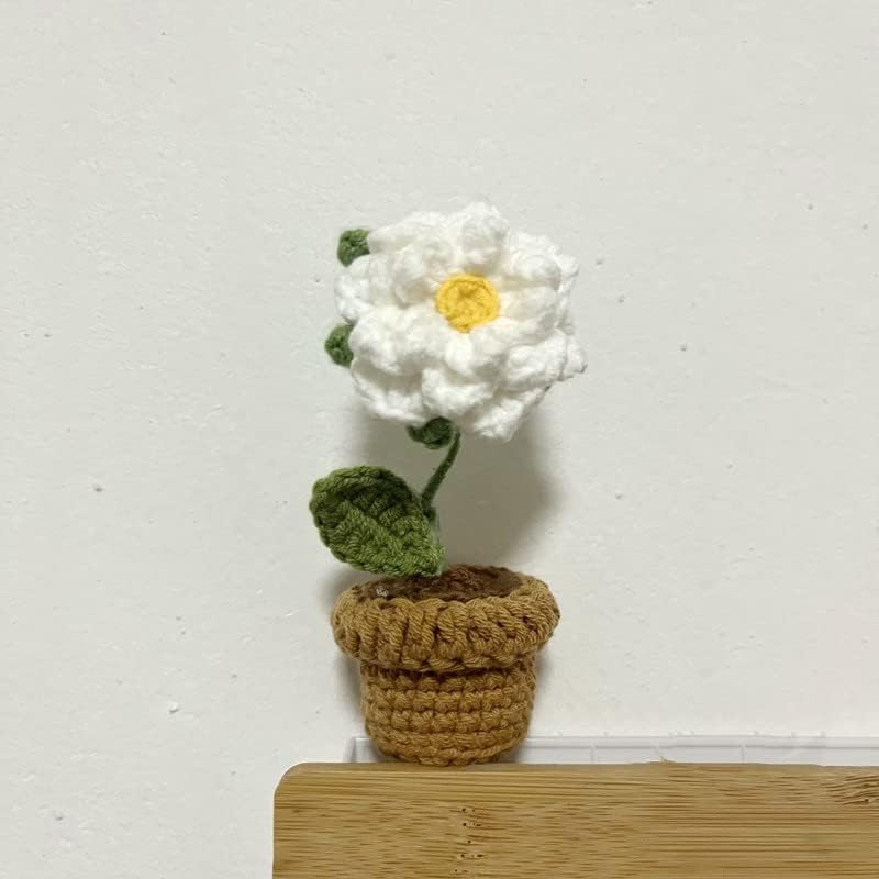 JOONOR 3PCS Mini Crochet Rose Potted Plant,Knitted Fake gardenias Lavender for Bathroom Home Kitchen Rustic Table Centerpiece Shelf Decor - Image 4