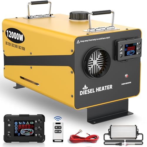 Wodli 12000W Diesel Heater 12V/24V/110V, All-in-One Portable Diesel Air Heater with LCD Monitor & Remote Control, Diesel Parking RV Heater with Power Adapter for Camper Tent Truck Boat Car Shop Garage