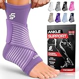 Sleeve Stars Ankle Brace for Women & Men, Ankle Wrap for Sprained Ankle, Compression Sleeve for Plantar Fasciitis Relief, Easy Customizable Support: w/Removable Strap (Single/M:10'-12'/Light Purple)