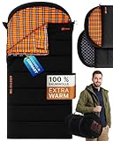EXPLORER Arctic XXL Deckenschlafsack Winter -24°C Extrem – Camping Schlafsack aus 100% Baumwolle & Flanell – Koppelbar & Wasserabweisend – 90/110/140 cm (Orange/Schwarz, 110cm)