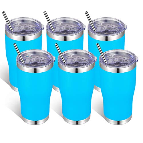 VEGOND 20oz Stainless Steel Tumblers Bulk Tumbler Cup with Lid And Straw Vacuum Insulated Double Wall Travel Coffee MugSky Blue 6 Pack)