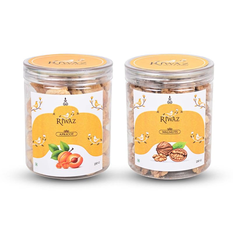 Riwaz Premium Dry Fruits Combo Pack | 450 Grams, Includes Khumani/Dried Apricots (250g) and Walnuts (200g) | A Perfect Blend of Sweetness and Crunch, Packed Fresh for Gifting or Daily Use