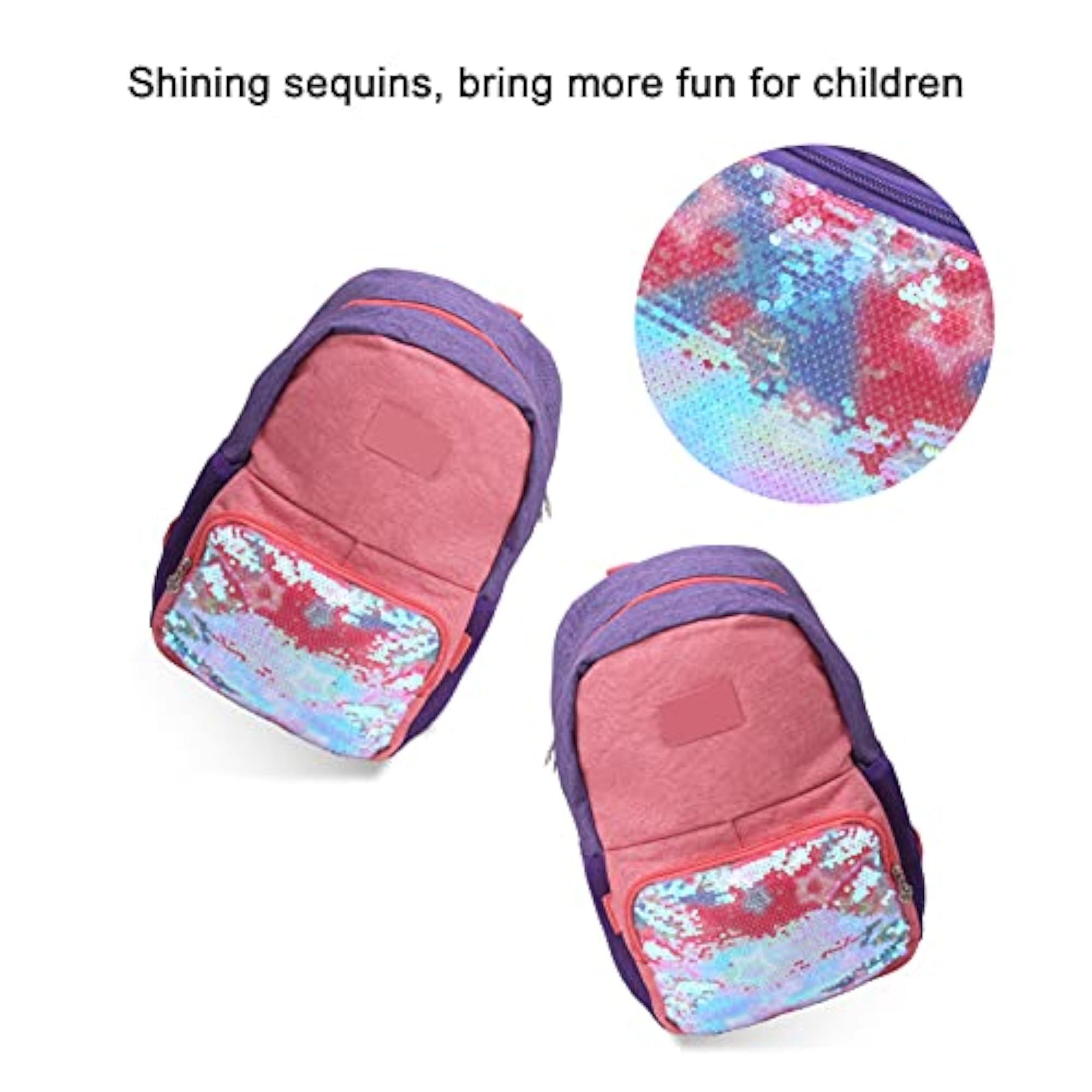 Adjustable Shoulder Straps Sequins Backpack, Purple/Salmon Red