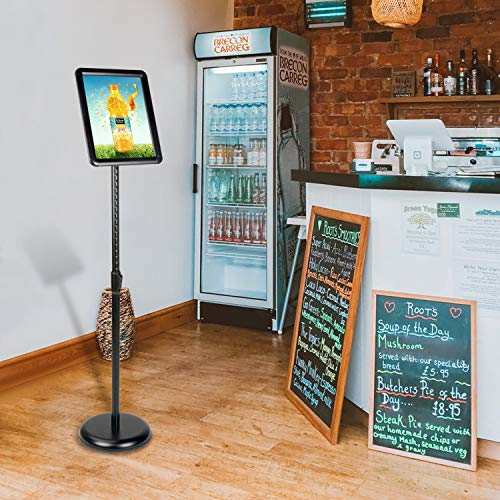Aktop Adjustable Poster Sign Stand, 8.5 X 11 Inch Heavy Duty Pedestal Floor Standing Sign Holder, Black Snap-Open Aluminum Frame With Safety Rounded Corner #TOP1