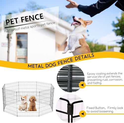 Image of FDW Dog Pen Playpen Puppy Pet Playpen 8 Panel Indoor Outdoor Metal Portable Folding Animal Exercise Dog Fence,75 cm（30 Inch）,Black