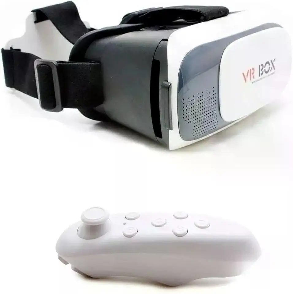 Óculos de Realidade Virtual 3D 360 com Controle Bluetooth, Compatível com Android/iOS, Branco e Preto, Lentes 42mm, Tela 4.5-6 Polegadas