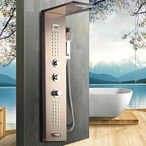 Shower Column Faucet Bath Faucet Temperature Digital DisplayShower Panel Body Massage suit(Nickel Brush G)