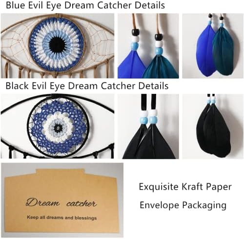 Miniatura 6 de Atrapasueños de mal de ojo, 2 atrapasueños de mal de ojo en azul, verde y negro Prue para buena suerte para el hogar, oficina, dormitorio,