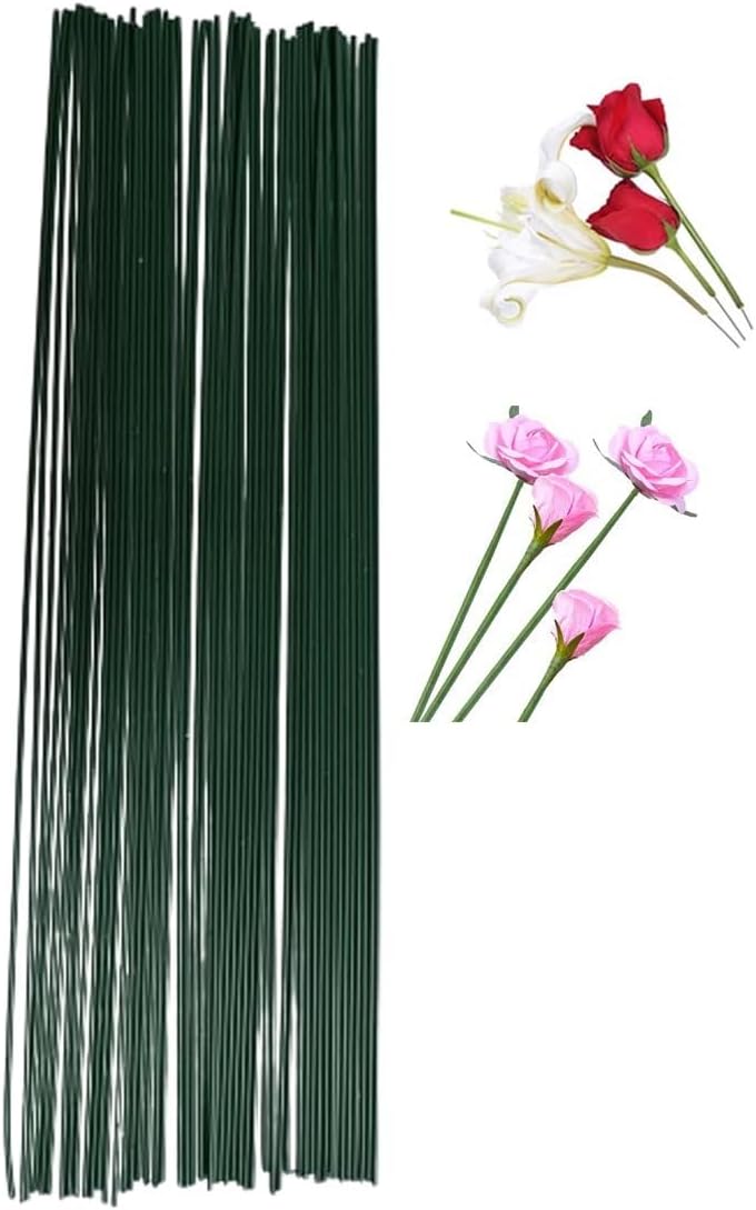 Just Flowers Floral Stem Wire, Diameter 2MM Color Coated Flower Making Wire Accessory for DIY Bouquet Stem Wrapping and Crafts (15 Inch, Green Pack of, 50)