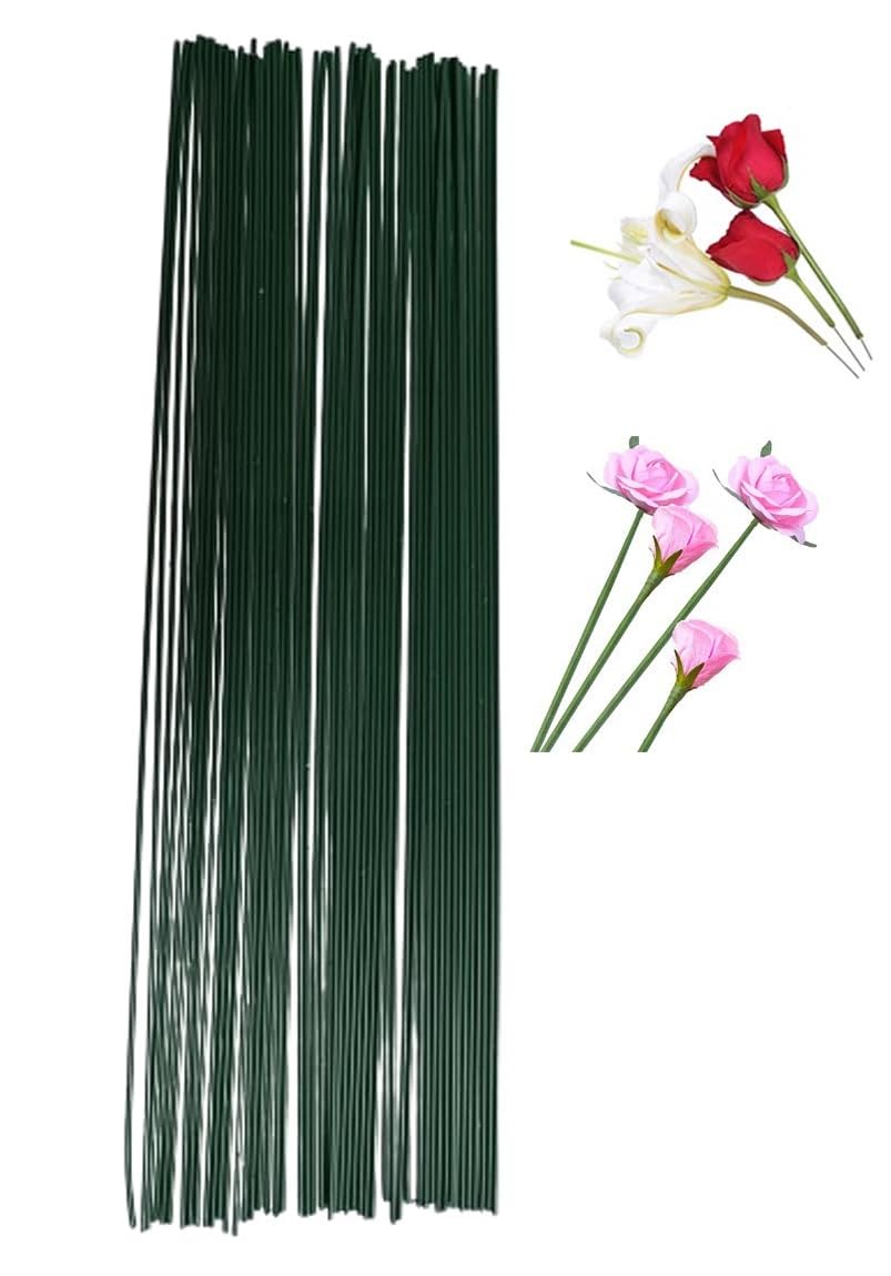 Just Flowers Floral Stem Wire, Diameter 2MM Color Coated Flower Making Wire Accessory for DIY Bouquet Stem Wrapping and Crafts (15 Inch, Green Pack of, 50)