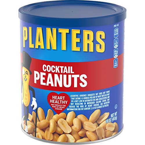 Planters Salted Cocktail Peanuts, Party Snacks, Plant Based Protein 16Oz (1 Canister) #TOP3