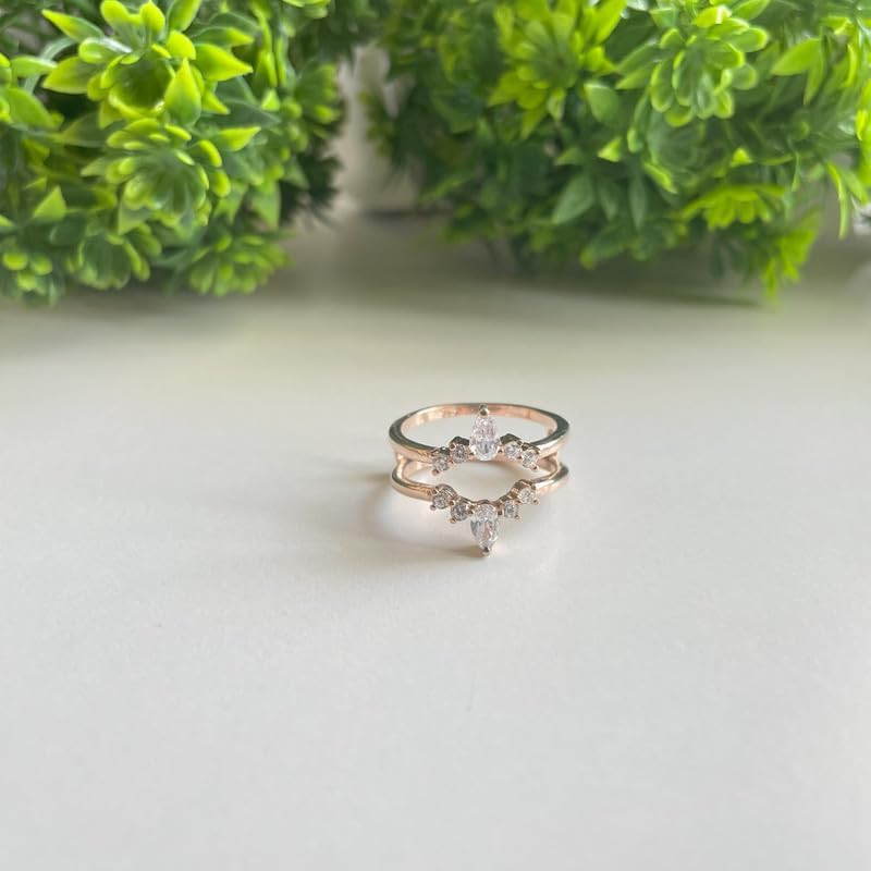 White Diamond Crown Shaped Enhancer Guard For Women, 14k Gold Finish April Birthstone White Diamond Wrap Ring, Engagement Ring