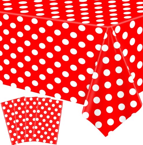 Lot de 4 nappes rectangulaires à pois rouges et blancs Nappe rectangulaire rouge avec pois blancs Nappe rectangulaire en plastique pour cuisine repas mariage...