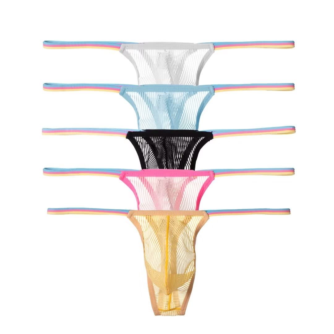 Pdbokew Men's Transparent Thong Underwear Comfty Lace Pouch Underwear