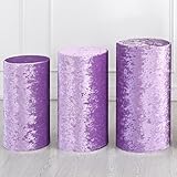 QUARKZMAN Set aus 3 hell lila Zylinder Spandex Standabdeckungen, Plinth Standabdeckung für Party Hochzeit Geburtstagsdekoration, enthält nur Zylinderabdeckungen (Samtstoff Klein)