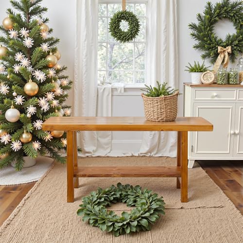 Warmiehomy Solid Wood Bench, 30” Rustic Farmhouse Entryway Bench for Living Room Dining Room Hallway Closet Room, Indoors & Outdoors Bench — view 6
