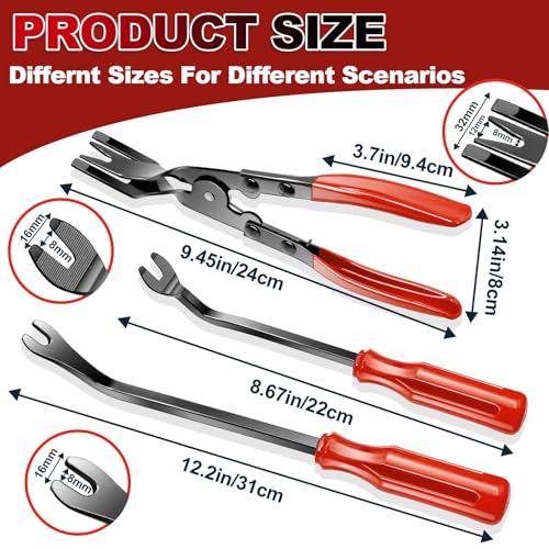 Image of Keze 7 Pcs Auto Trim Removal Tool Kit for Car Panel Dashboard Door Clips and Upholstery with Plastic Pry Tool & Clip Pliers - No Scratch Design Professional Automotive Repair Tools Set, Red