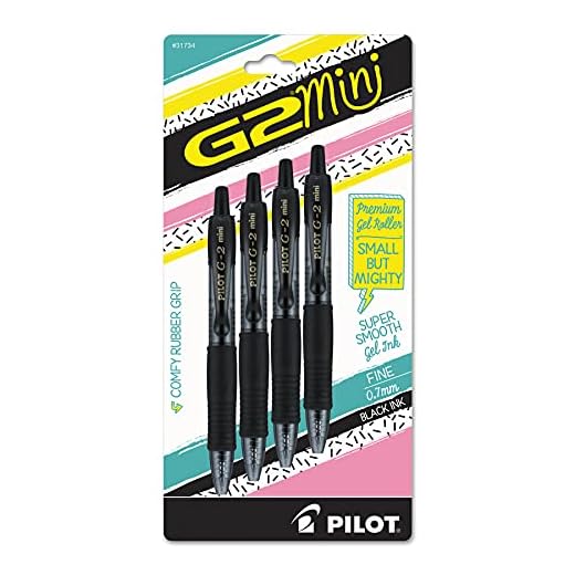 PILOT G2 Mini Gel Pen, Retractable, Fine 0.7 Mm, Black Ink, Black Barrel, 4/pack