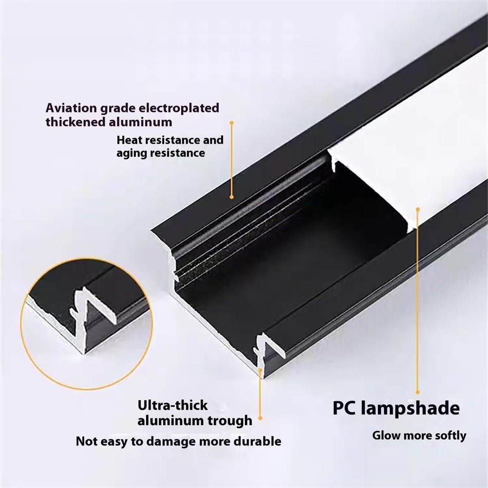 6 m U-förmiges LED-Aluminiumprofil, schwarzer K mit milchig-weißer Abdeckung, 6 m Lichtstreifendiffusor für reibungslose Beleuchtung, 120 x 40 mm, U-S-Systemschienenzubehör