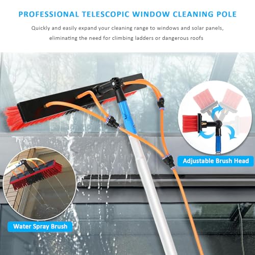 Pértiga telescópica para Limpiar Ventanas con Cepillo de Agua. Kit Extensible para Limpiar Paneles solares y techos de invernaderos para una Limpieza Exterior sin Esfuerzo.