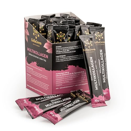 KollaGreen® Multikollagen Pulver – 5-fach Kollagen Typ I, II, III, V & X – Hochdosiert (250 g / 25 Portionen) – Für Haut, Haare, Nägel, Gelenke & Darm – Ohne Zusätze – Made in EU