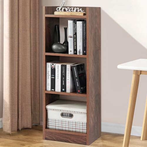 Image of ABOUT SPACE Book Shelf for Home - 3 Tier Cube Book Shelves Engineered Wood Open Book Rack for Study Room, Book Organizer Stand for Library, Bedroom, Living Room, Office (L 33 x B 24 x H 96cm - Walnut)
