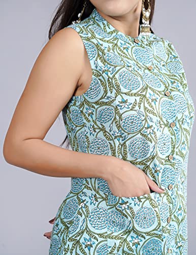 Image of Cotton Printed Front Slit Kurta with Palazzo Set for Women