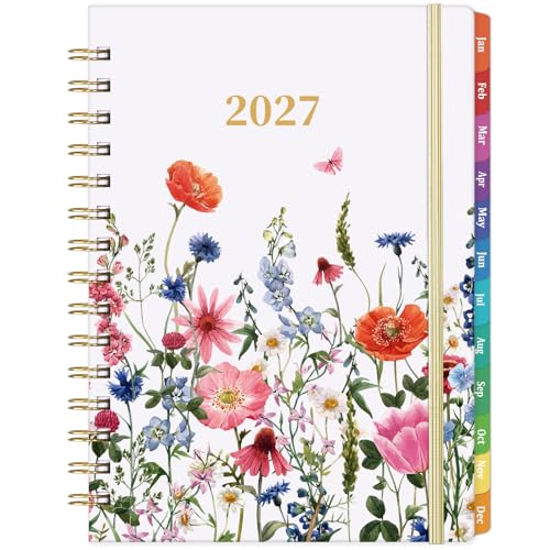 2027 Planner - 2027 Planner Weekly and Monthly Jan 2027 - Dec 2027 2027 Calendar Planner with Colorful Tabs 6.3 x 8.4 Hardcover with Back Pocket + Thick Paper + Twin-Wire Binding - Flowers