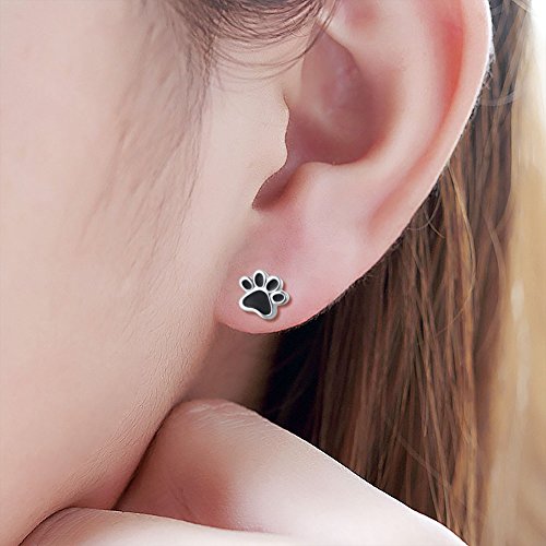 S925 Sterling Silver Puppy Dog Cat Pet Paw Print Stud Earrings2